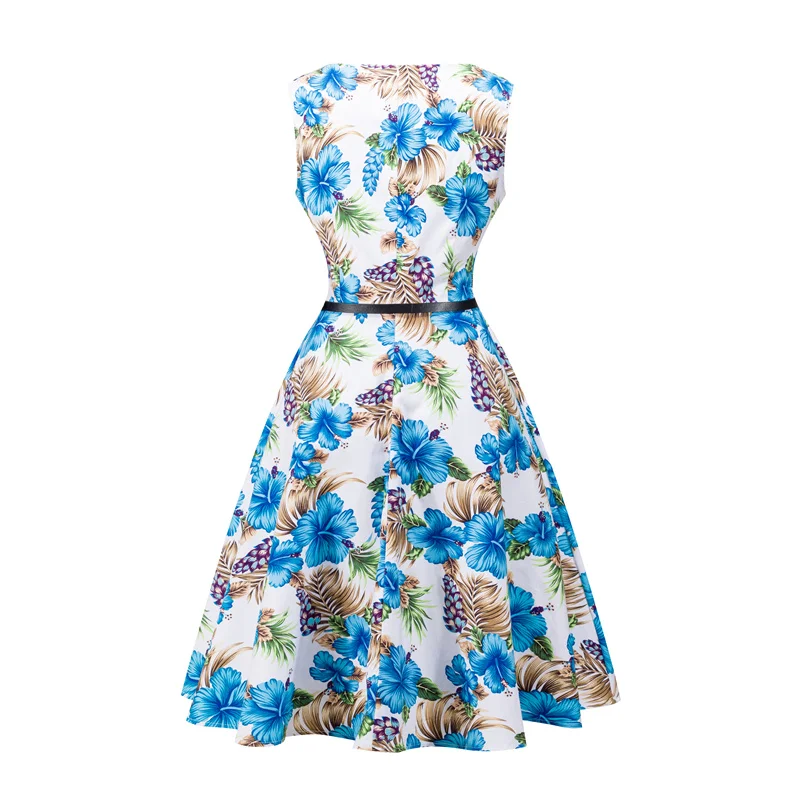 Kostlish 2017 New Summer Dress Women Floral Print Audrey Hepburn 50s 60s A-Line Vintage Dress Sleeveless Party Dresses Plus Size (81)