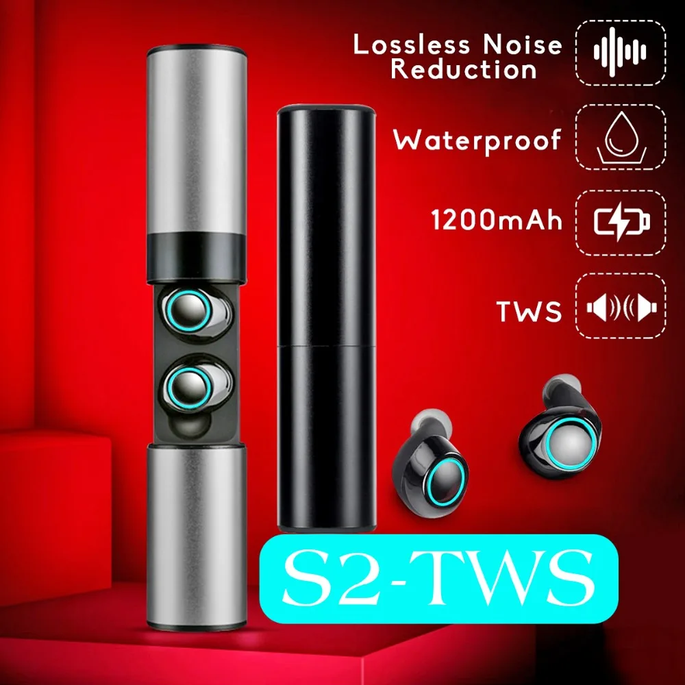 

S2 TWS True Wireless Earphone Bluetooth 5.0 Earbuds 3D Stereo Headset With Mic Charging Box For Samsung S10 Plus Huawei P30 Pro