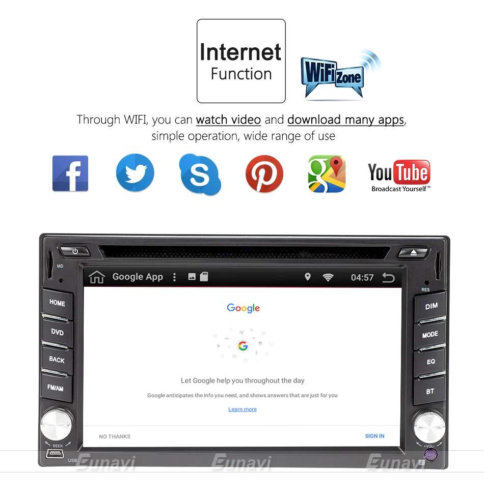 Top Eunavi 2 Din Android 8.1 TDA7851 Universal Car DVD Radio Multimedia Player Video Stereo GPS Navigation USB WIFI free camera BT 6