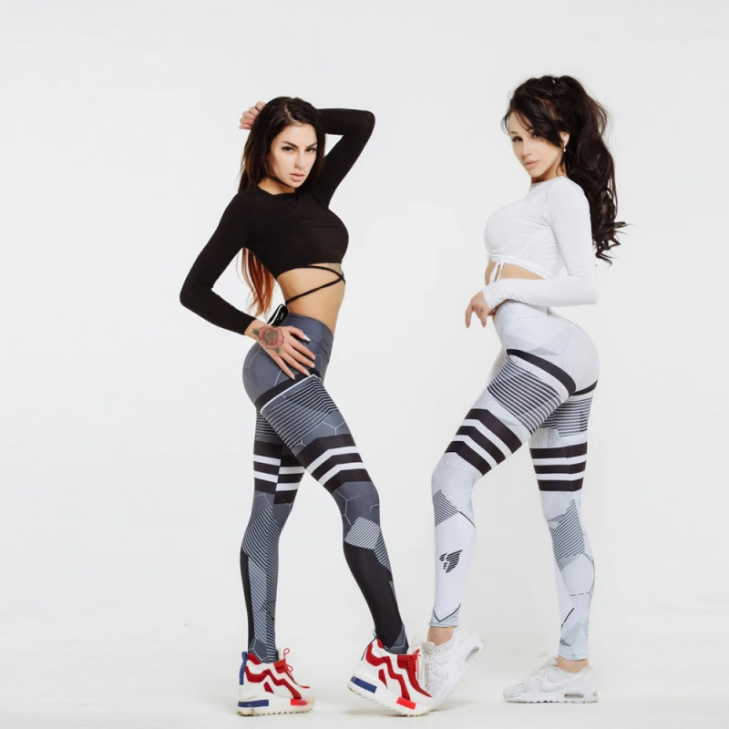 

Best Sell Sexy Women 3D Digital Printed Fitness Leggings High Waist Elastic Pants Sporting Striped Pattern patchwork Leggings