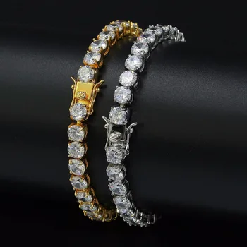 

6MM 1 Row Round AAA CZ Zircon Tennis Chain Bracelet Bling Iced Out Men Women Hip hop Copper Jewelry Gold/Silver Color 7" 8"