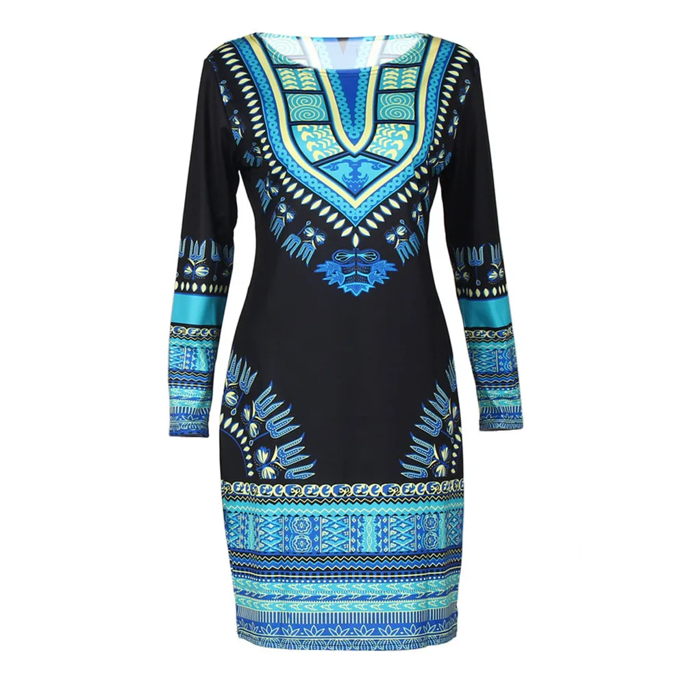 

Free Ostrich 2019 Summer Style Women Traditional African Print Dashiki Long Sleeve Bodycon Dress