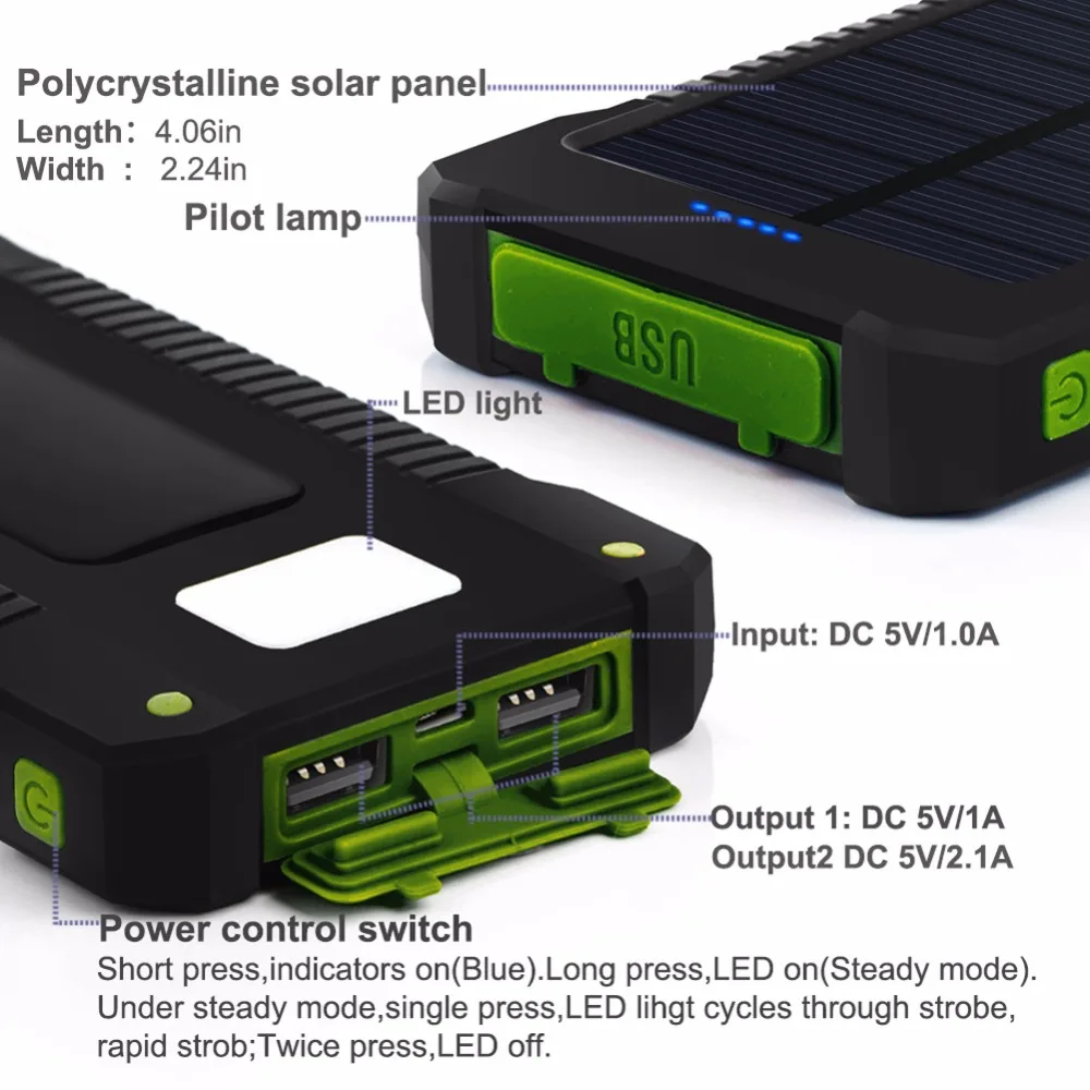 20000 mAH بطارية محمولة خارجية قوة البنك شاحن بطارية محمول يعمل بالطاقة الشمسية مع SOS ضوء الهاتف شاحن آيفون هواوي Xiaomi Poverbank