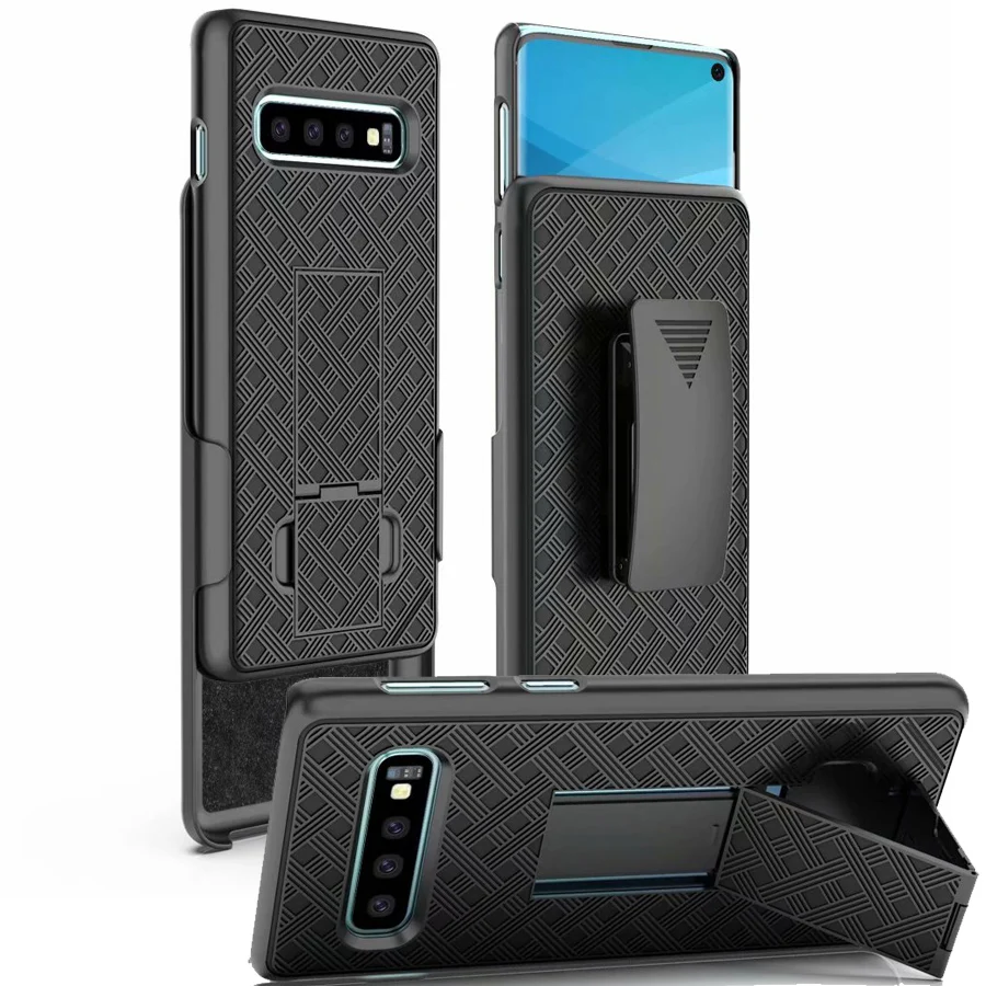 

Woven 2 in 1 Hybrid Hard Shell Holster Combo Case With Kickstand & Belt Clip For samsung galaxy S10/S10 PLUS