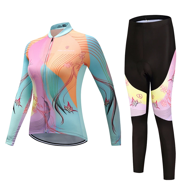 

Women Long Sleeve Bicycle Cycling Sets Quick Dry Butterfly Pattern 3D Padding Cushion Sport Jerseys Customized/Wholesale Service