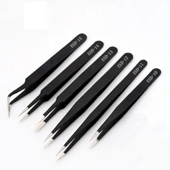 

OLOEY 6 Pcs ESD Tweezers Set Anti-Static Tweezers Stainless Steel Tweezers for Eyelash Extension Electronics Jewelry-making