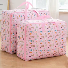 Cute Cartoon Print Oxford Storage Bag 2pcs/set Quilt Storage Organizer Waterproof Dirt-proof Closet Organizer For Bedding Cloth
