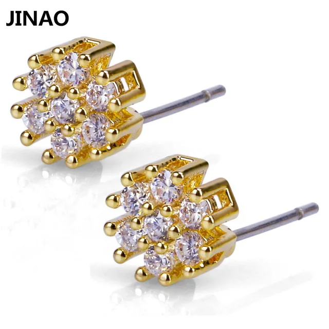 Jinao New Style Design Women Stud Earrings Gold Color Micro Pave Jinao New Style Design Women Stud Earrings Gold Color Micro Pave Cubic Zircon Earring Simple Sweet