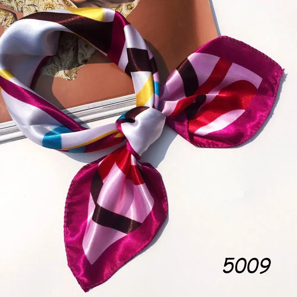 5009 Curve Rose Red Spasril Женский стильный квадратный шарф 50*50 мягкий шелковый атлас маленькие шарфы женские повязки для волос тренд офисный женский платок с принтом - Цвет: 5009 Curve Rose Red