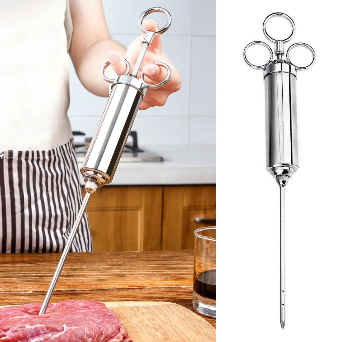 

Hot BBQ Meat Marinade Sauce Seasoning Syringe Injector Kitchen Cooking Tool