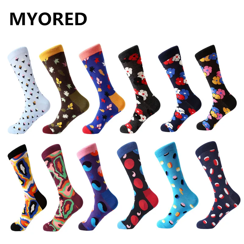 MYORED 12 пар/лот оптовая продажа забавные мужские хлопковые цветные носки страуса с