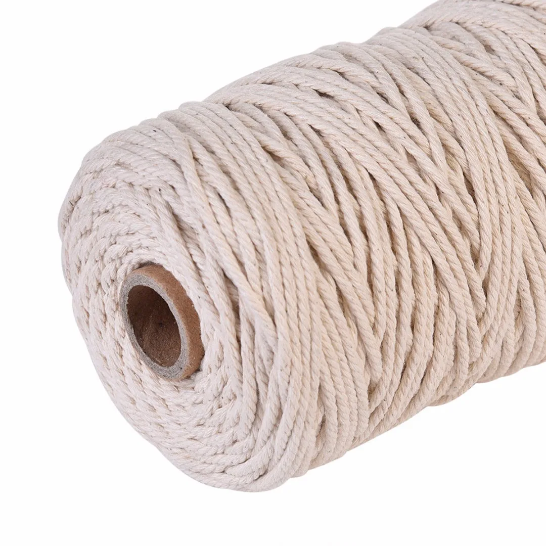 1pc 1/2/3mm Diameter Twisted Cord 100% Natural Cotton 200/400M Length For Handmade DIY Craft Macrame Artisan String