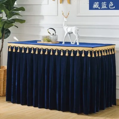 Фланелевая прямоугольная скатерть, юбка для стола, мягкая бархатная ткань, юбка для стола, украшение скатерти - Цвет: navy blue