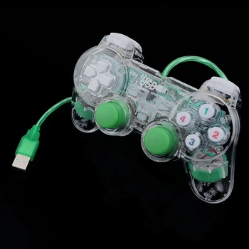

3 Colors Transparent LED Wired USB Gamepad Double Vibration Joystick Game Controller Joypad For PC Laptop For Win7/10/XP Clear