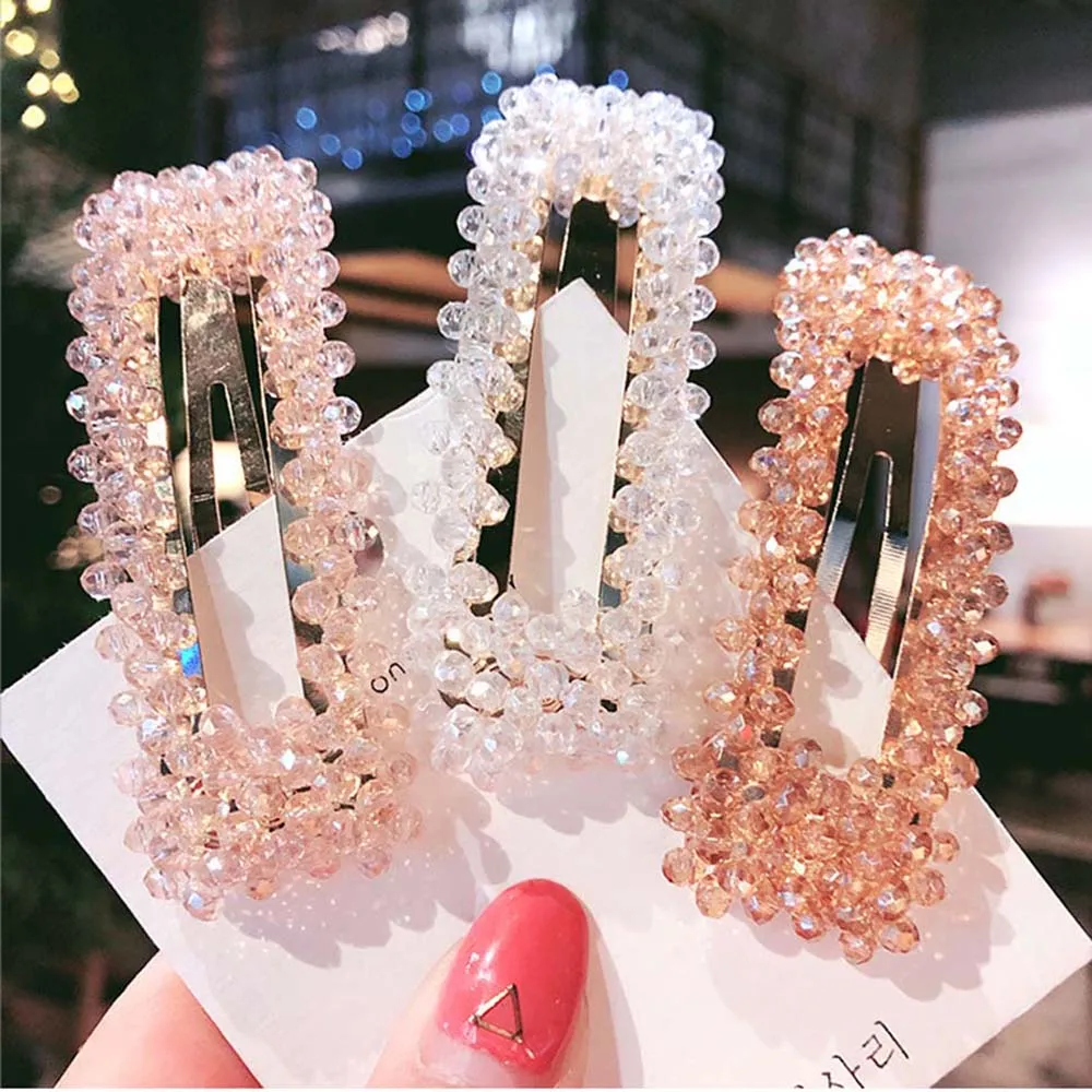 

2019 Fashion Women Korean Simple Shiny Crystal Rhinestones Hair Clip Barrette Imitation Pearl Hairpin Hair Accessories For Girls