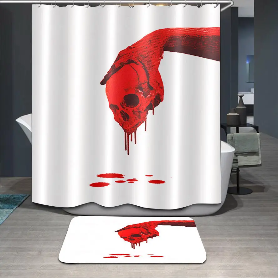 Comprar Scary Blood cráneo impermeable Telas baño ducha cortina 12 Ganchos