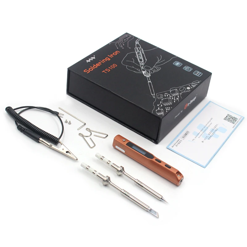 FUNN-mini TS100 цифровой электрический USB Смарт Регулируемый паяльник набор с 2 наконечниками для паяльника K+ I 65W lcd программируемый золотой