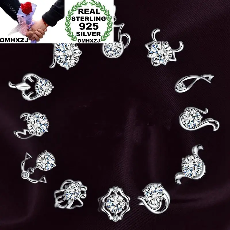 

OMHXZJ Wholesale European Fashion Woman Girl Party Wedding Gift Constellation AAA Zircon 925 Sterling Silver Stud Earrings EA115