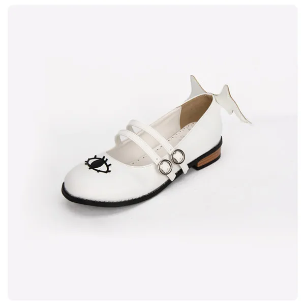 White-Flat Heel Черные и белые готические туфли «лолита» с принтом «глаза дьявола и ангела»; туфли Mary Jane на квадратном каблуке - Цвет: White-Flat Heel