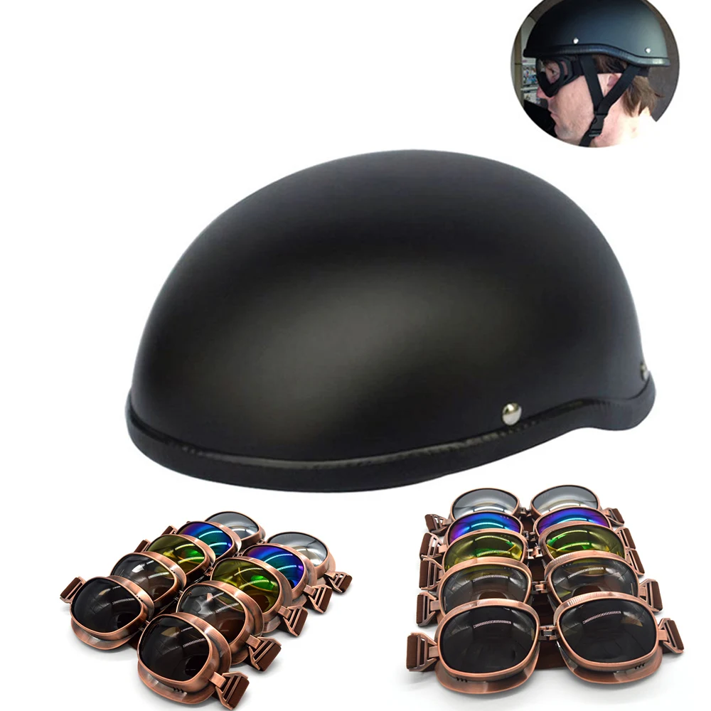 ATO WHG Vintage Motorcycle Helmet with Goggles Matt Wehrmacht Style Helmet Camouflage or Black 
