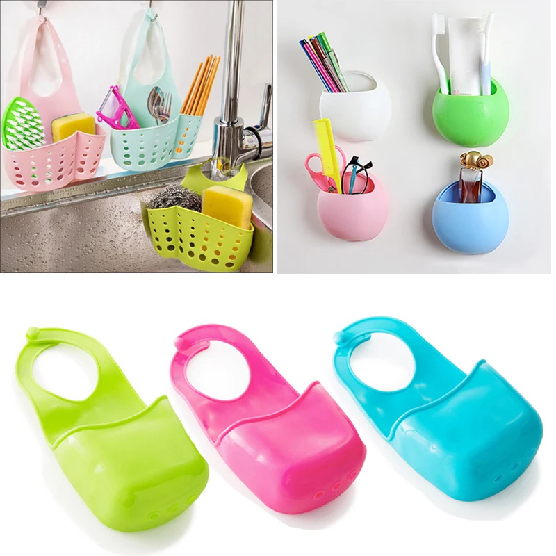 

1pcs Candy Color Sink Hanging Storage Bag Home Use Toothbrush Holder Organizer Box Drain Bag Basket Kitchen Bathroom Accessories