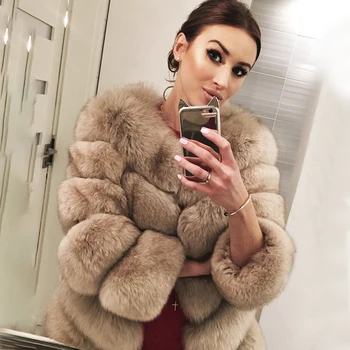 

2019 BFFUR Women's Genuine Fox Fur Coats Luxurious Female Real Fur Coat Fashion Solid Color Striped Winter Warm Fur Jacket