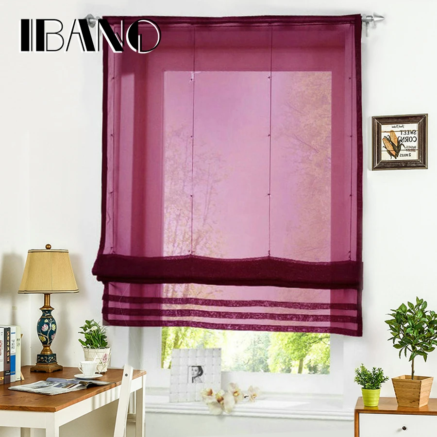 

Roman Curtain Solid Sheer Window Panel Drape For the Kitchen Living Room Tab Top Voile Screening Rod 1PCS With Plastic Tubes