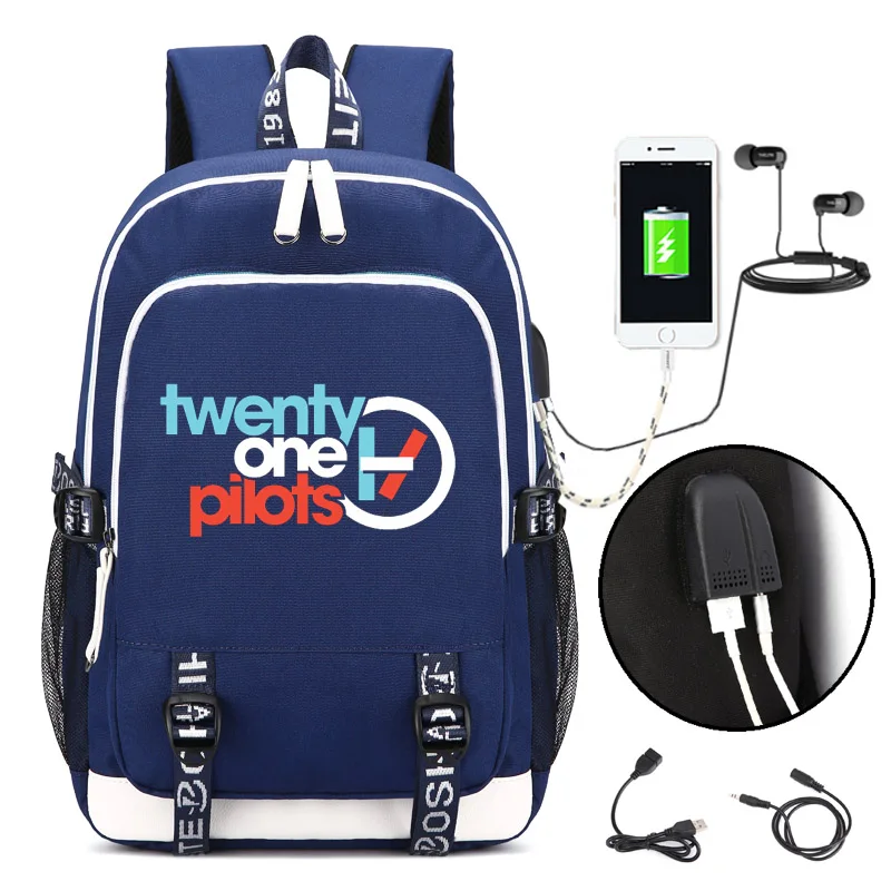 

Twenty One Pilots Backpack with USB Charging Port and Lock &Headphone interface for College Student Work Men & Women