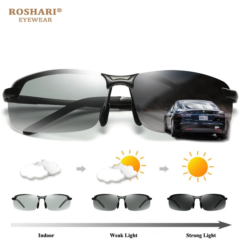 RoShari вождения фотохромные солнцезащитные очки мужские Поляризованные Хамелеон обесцвечивание солнцезащитные очки для мужчин очки gafas de sol hombre