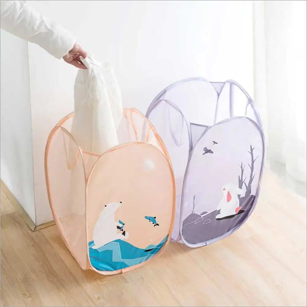 

Foldable Clothes Storage Baskets Mesh Washing Dirty Clothes Laundry Basket Portable Sundries Organizer Toy Container Organizers