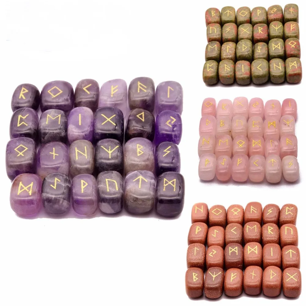 

Spiritual divination accessories natural crystal stone lewen letter operator vinta Luo Runi divination stone 25 sets