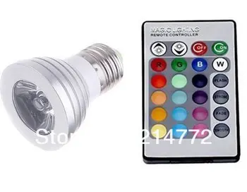 

5PCS/Lot, E27 3W RGB LED Light Spotlight Bulb Lamp with Remote Controller Free Shipping