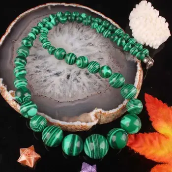 

Free Shipping 6-14MM Green Malachite necklace 18"AAA+FE