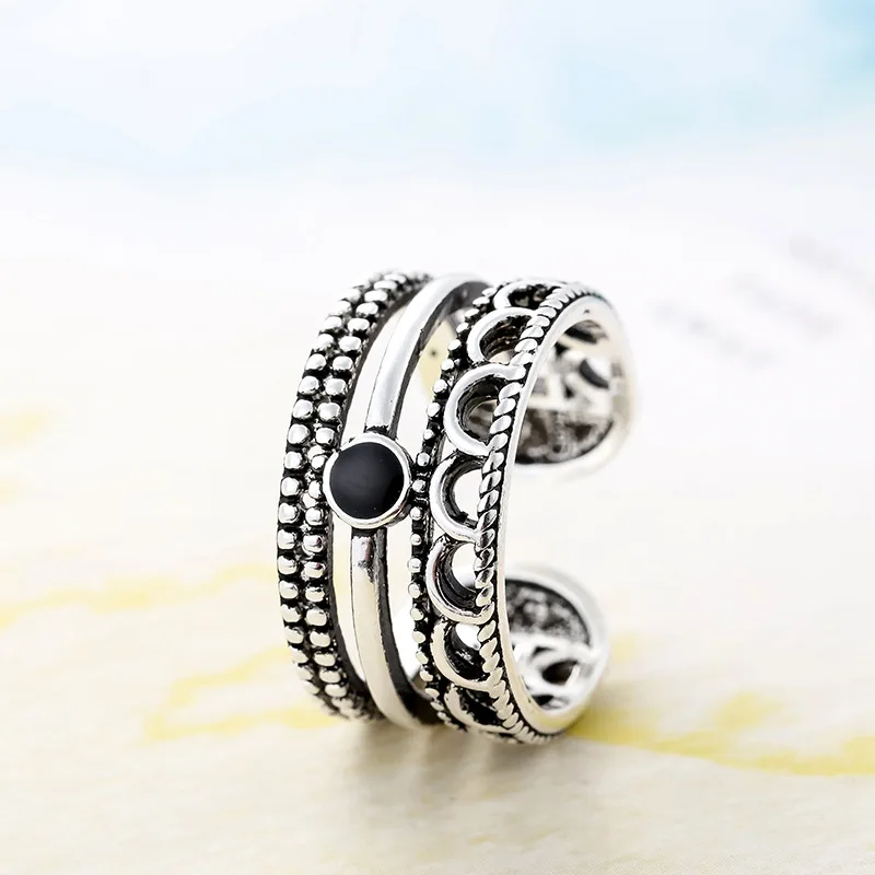 DreamySky Настоящее 925 пробы серебряные Многослойные винтажные кольца для женщин Открытые свадебные кольца красивые ювелирные изделия Прямая поставка