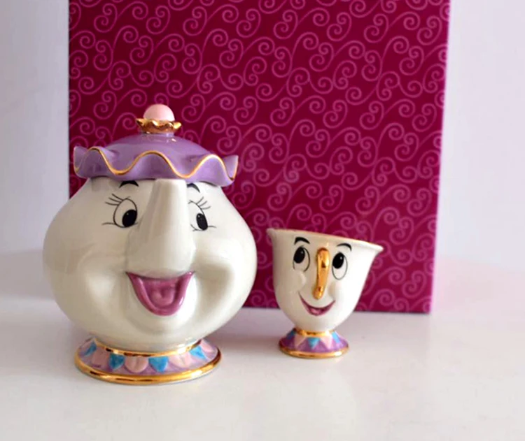 Красота и чудовище Mrs Potts чип кофе чайный сервиз горшок, кружка, чашка фарфоровый чайник 18K позолоченный керамический Рождественский подарок