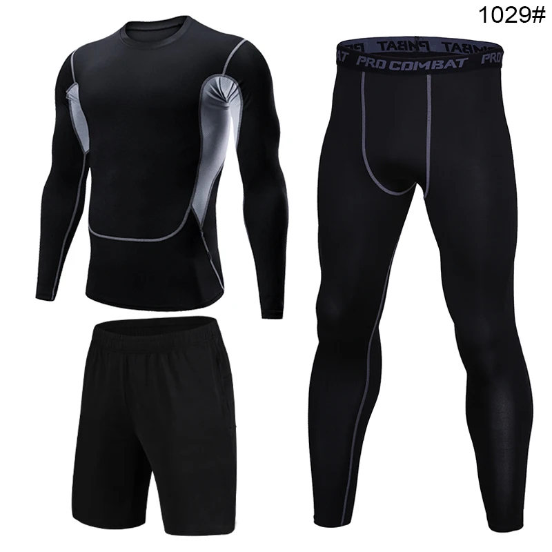 Workout 3pcs Gym Suits Men's Sport Suites Running Tights Fitness ...