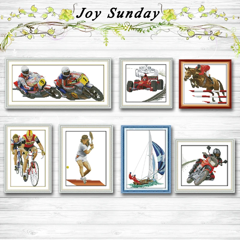 

Bicycle race tennis match Sailing paintings dmc 14CT 11CT counted cross stitch kits embroidery set Needlework Set Home decor