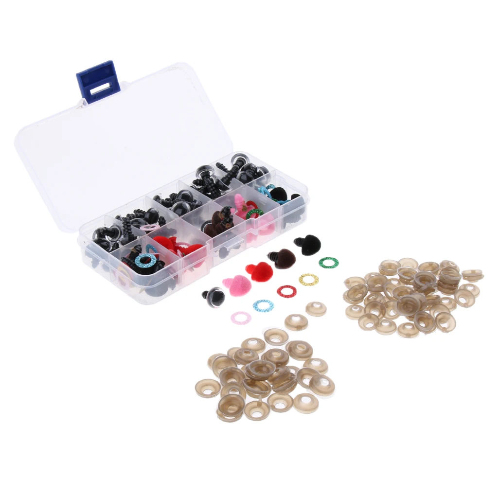50pcs 12mm 5 Colors Shinning Plastic Safety Eyes + 25pcs Velvet Noses for Teddy Bear Soft Animal Toy Kid DIY Craft