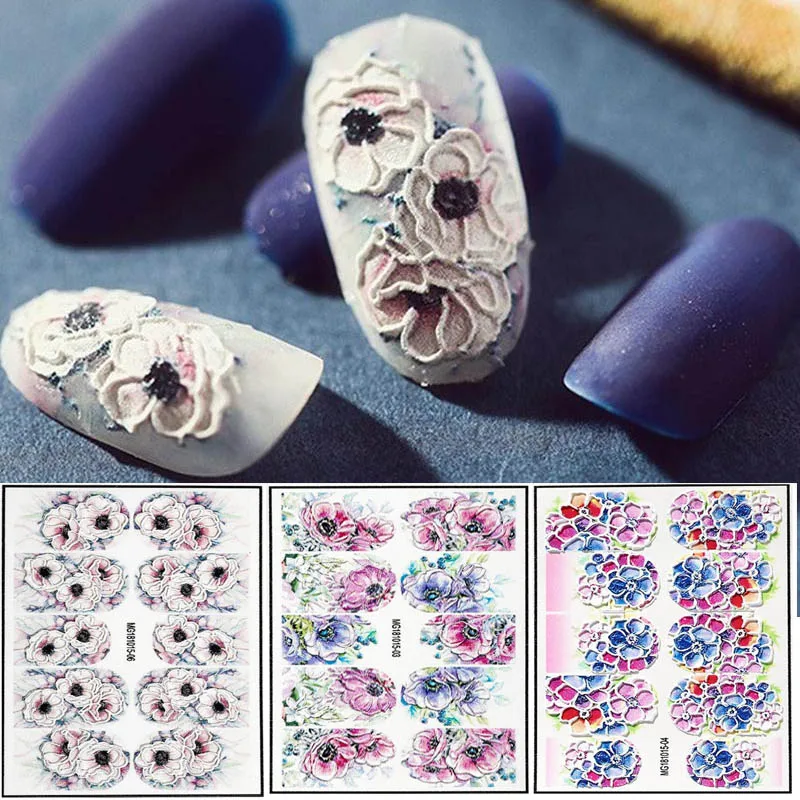 

1 Pcs Nail Art Sticker 3D Acrylic Engraved Flower Nail Sticker Embossed Flower Dull Polish Nail Sticker Water Decals Empaistic