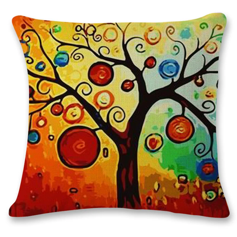 

Three-dimensional oil painting trees flowers Pattern Coffee House Chair Waist Decorative Cushion Cover Bedroom Throw Pillowcase