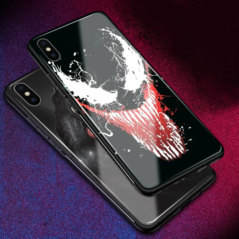 Venom Marvel роскошный гладкий Чехол для телефона, стеклянный Мягкий силиконовый чехол для iPhone 6 6s 7 8 Plus X XR XS 11 Pro max