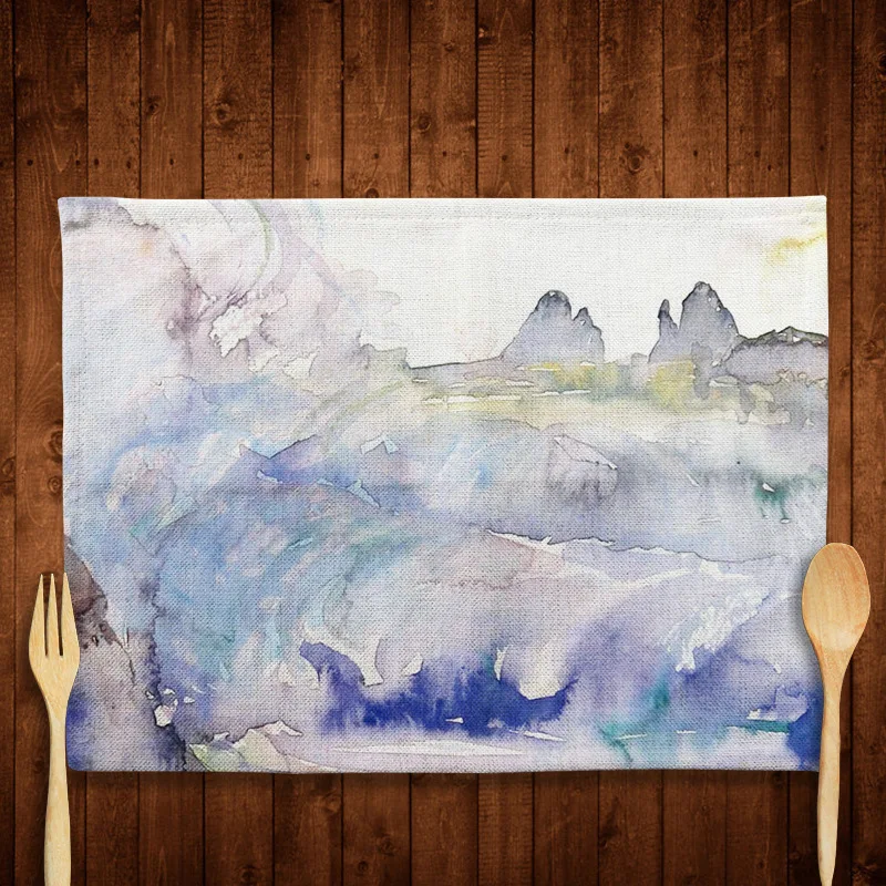 Brief Scenery Linen Table Mats Western Bowl Pad Non-slip Flowers Pattern Placemats For Dining Kitchen Decorate Table Coaster