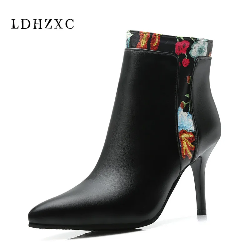 

LDHZXC Autumn White Wedding Shoes Sexy Women Boots Thin High-Heel PU Ankle Boots Pointed Toe Bow Tie Boots Size 34-46