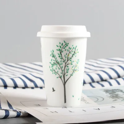 

Double-layer Insulation Ceramics Mugs Hand Cup With Straw Lid Mug Tea Milk Cups Home Office School Creative Nordic Cup
