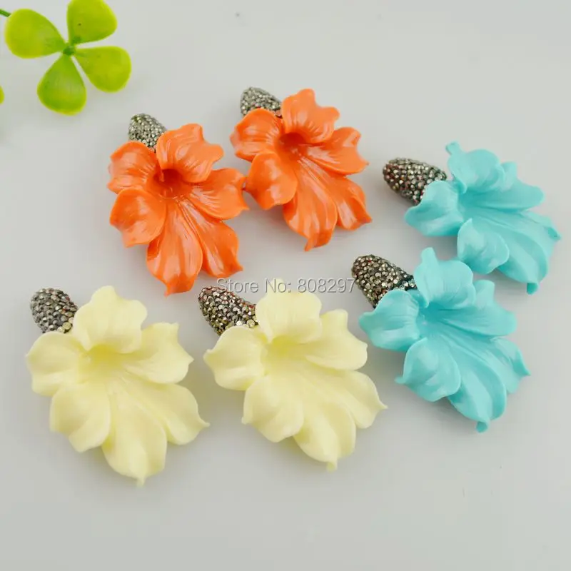 

New Design 8Pcs Mix Color Shell Flowers Connector Beads Pave Crystal Rhinestone Caps DIY Jewelry Finding