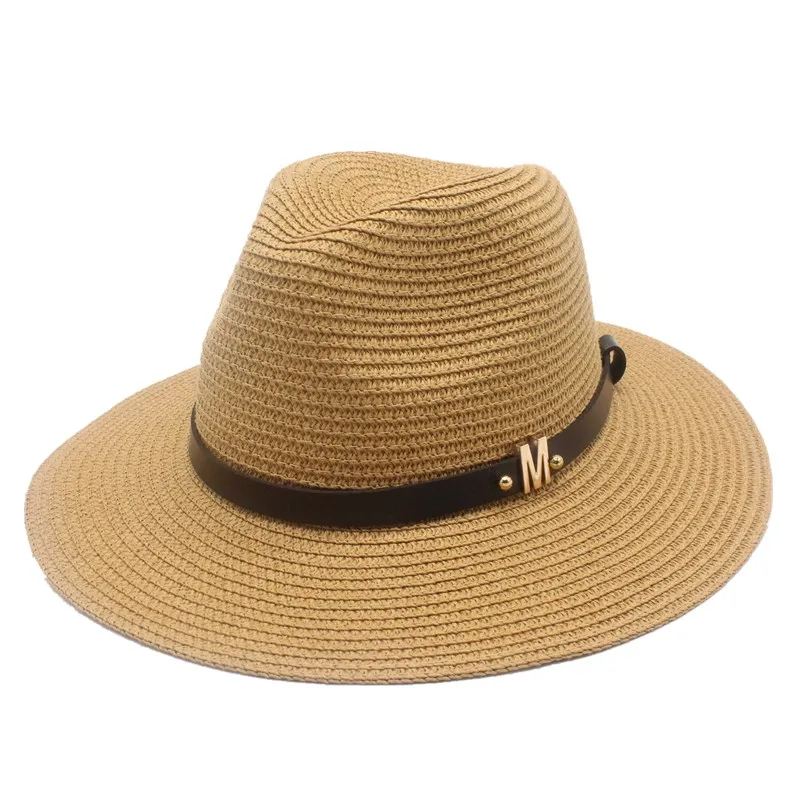 

Seioum Summer casual sun hats for women fashion letter M jazz straw for man beach sun straw Panama hat Wholesale and retail