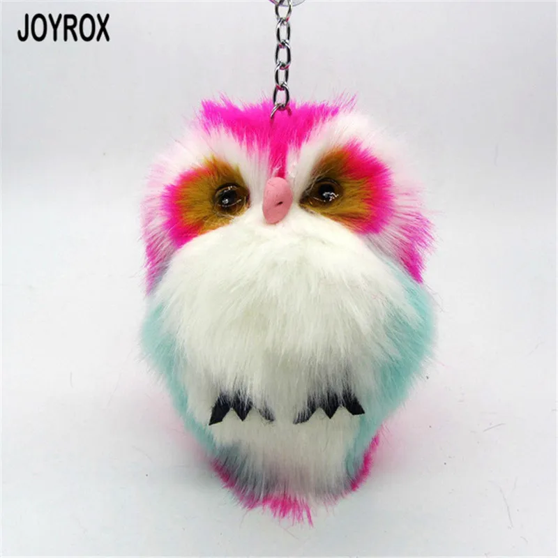 JORYOX 2017 Multicolor Cute Fluffy Owl Keychain Trinket Creative Women Artificial Rabbit Fur Ball Car Key