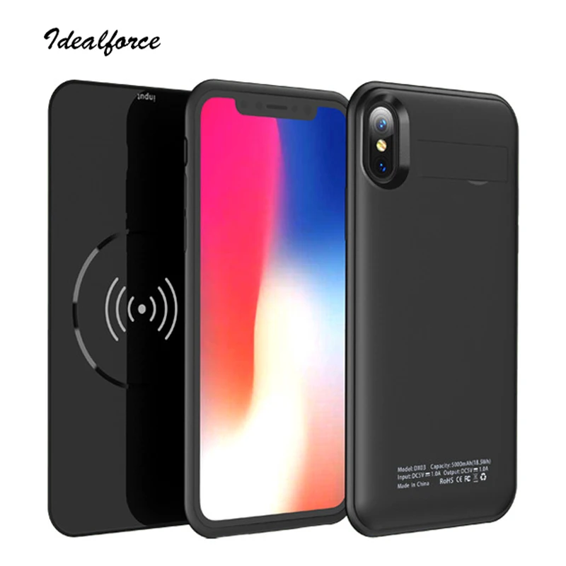 Kopen Draadloze oplader Voor iphone X Voor iphone Xs 2018 5000 mah Extended Battery Case Backup Power Bank Opladen Ondersteuning hoofdtelefoon