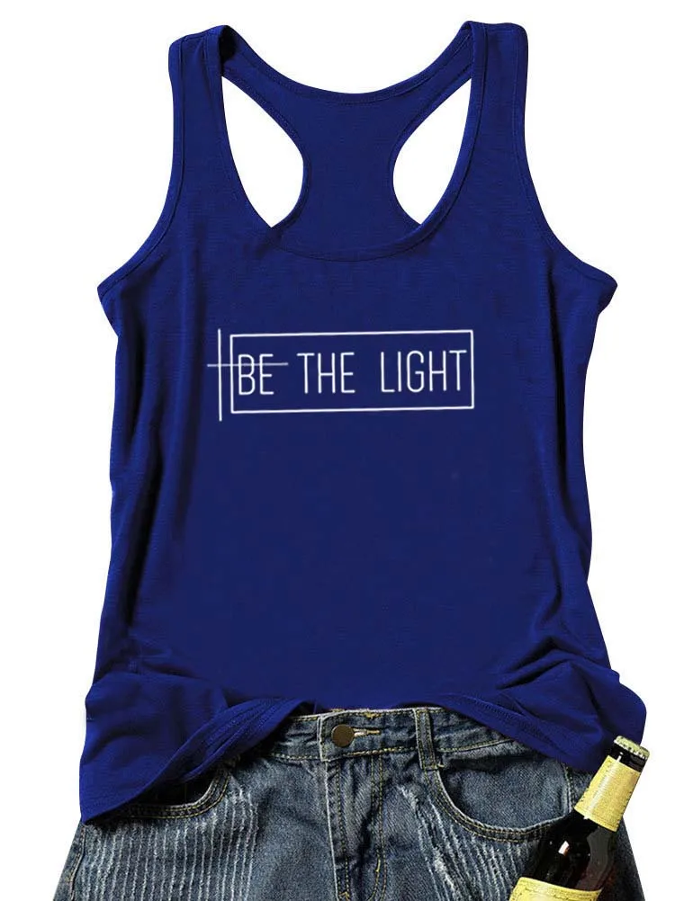 blue-white text Жилет Be The Light Christian с буквенным принтом женская летняя майка забавная Повседневная футболка без рукавов Женская футболка Faith - Цвет: blue-white text