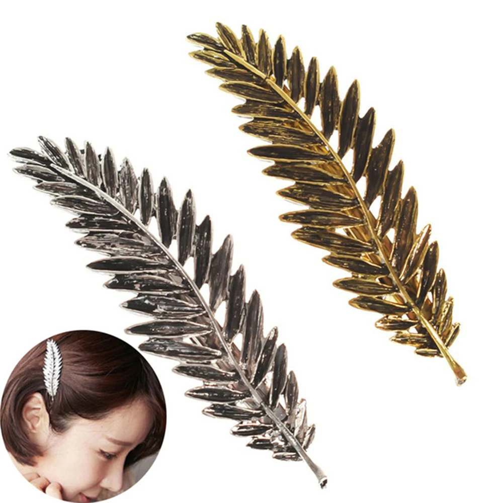 

1Pcs Novelty Elegant Women Gold Silver Hair Clip Feather Leaves Barrette Hairpin Hair Accessories Styling Tools Free Shipping
